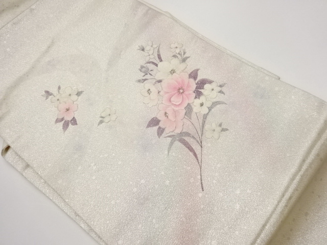 JAPANESE KIMONO / FLOWER LEAF PATTERN EMBROIDERY NAGOYA OBI